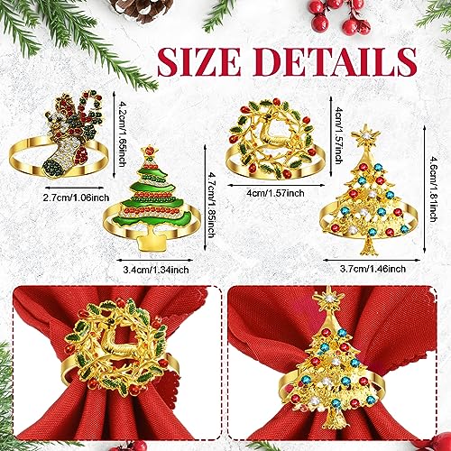 EBOOT 16 PCS Christmas Cloth Napkin & Ring Set with Xmas Tree Elk Stocking