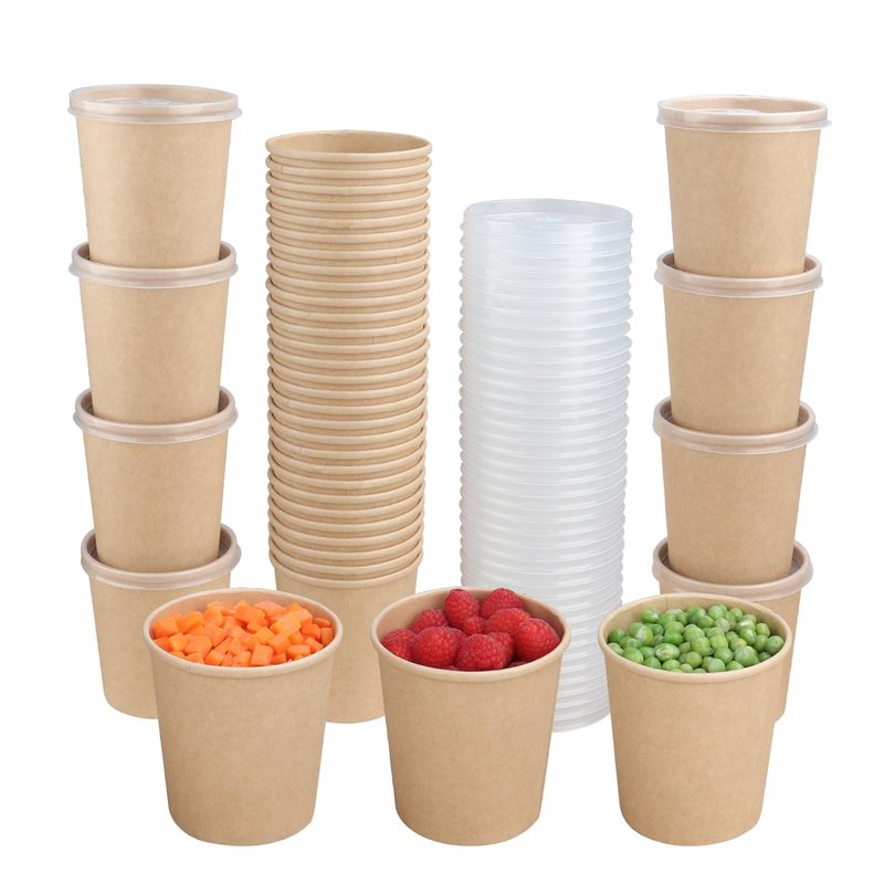 JAYEEY 16oz disposable cups with lids To go paper cups Soup container 50 Pack