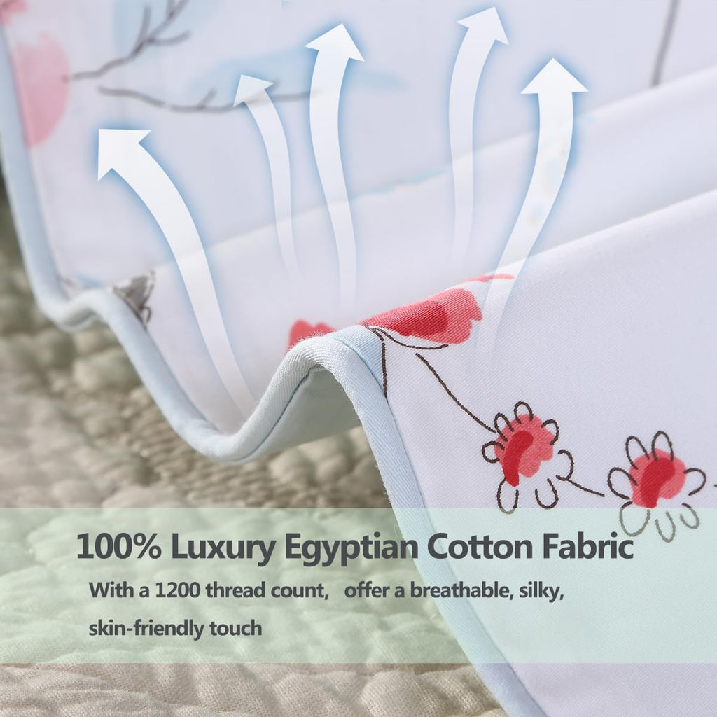 100% Egyption Cotton Queen Size Pillow Case - 2 Pack Soft Breathable Pillow Covers Botanical Pattern Floral Pillowcase Farmhouse Envelope Closure Pillow Sham White Birds Flower Print Bedding - 20"x30"