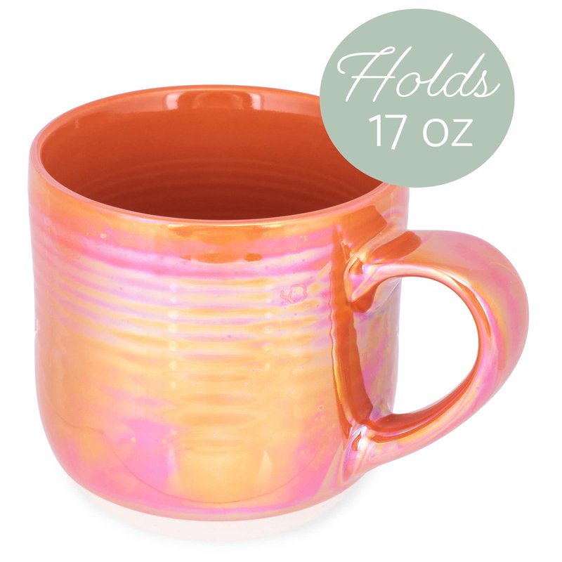 Elanze Designs Glossy Reactive Glaze Large 17 Fluid Ounce Everyday Kitchen Food Grade Ceramic Stoneware Coffee Mug Cup with Comfort Curved Handles, Set of 4, Burnt Orange