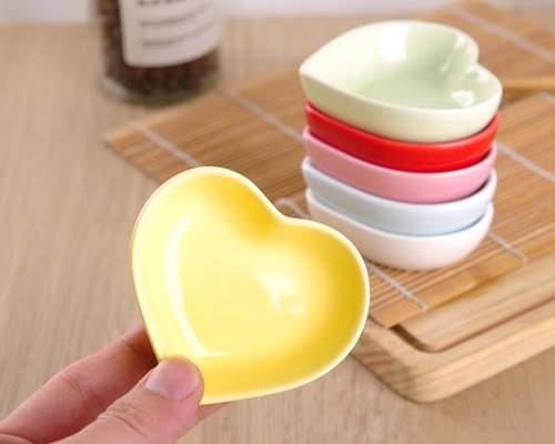 WHJY Pink Love Heart Shaped Ceramic Bowl Set of 6, Contemporary Porcelain Side Dishes, Seasoning & Soy Dipping Sauce Bowls for Wedding & Birthday Party