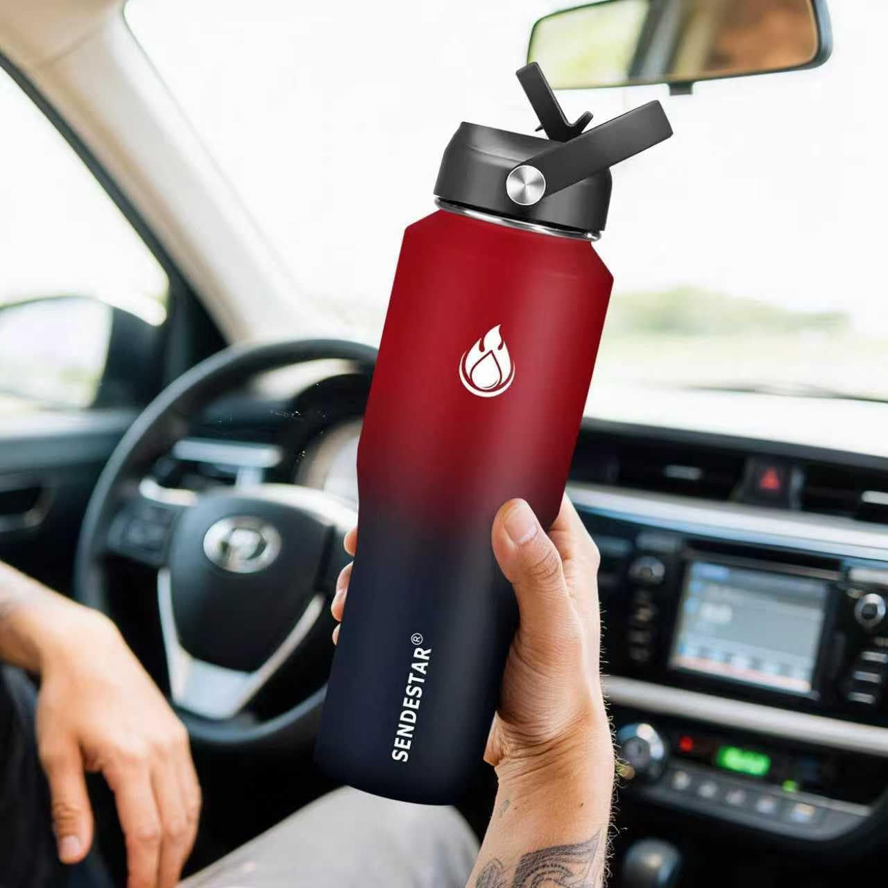 SENDESTAR 32oz Stainless Steel Water Bottle - Wide Mouth, Vacuum Insulated, Fits Car Cup Holders