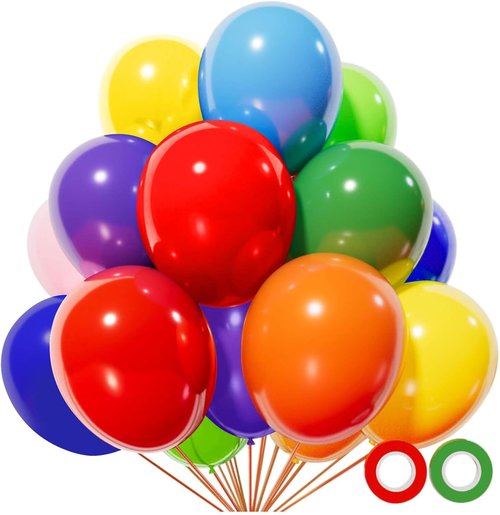 KUULBELA Rainbow Balloons - 110 Pack 12-Inch Assorted Helium Latex Balloons for Birthday & Wedding Parties