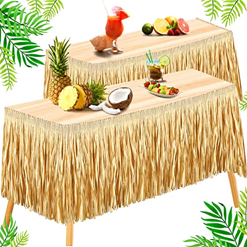 2 Pcs Raffia Grass Table Skirt for Hawaiian Luau and Tropical Party Decor