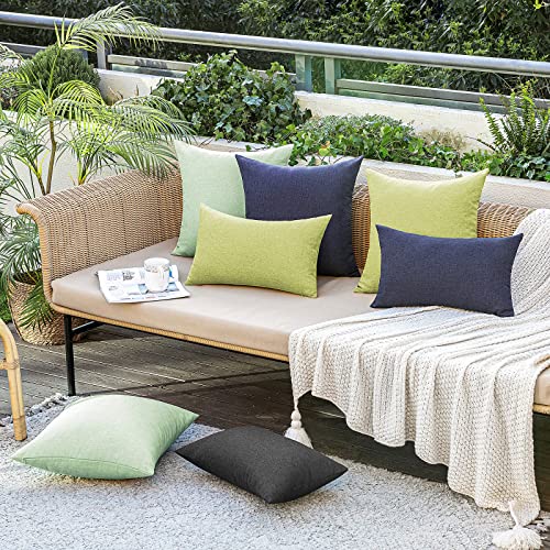 MIULEE Waterproof Outdoor Throw Pillow Covers 18x18 Navy Faux Linen, Set of 2