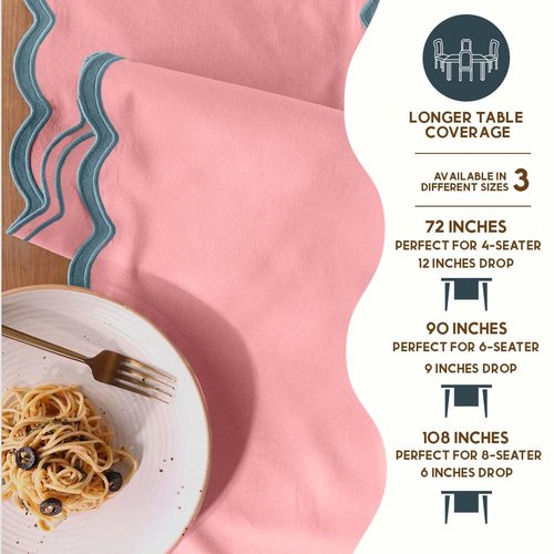 Folkulture Spring Table Runner 108 inches Long, Scalloped Pink Table Runner, Table Decorations for Dining Room, Spring Decor, Housewarming Gifts New Home Essentials, 100% Cotton