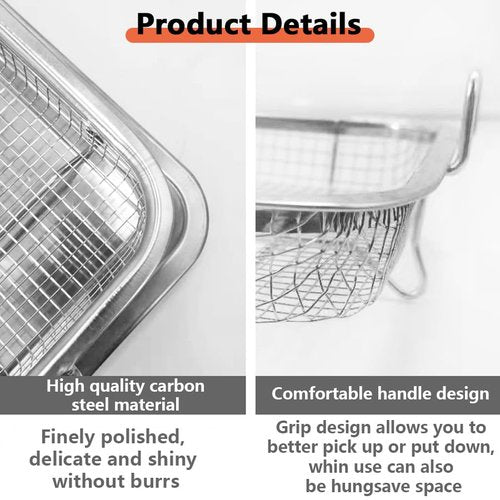 Voittozege 2 Set Air Fryer Basket for Oven, 15.5x11.5 Inch Stainless Steel Non-stick Mesh Basket Set, Air Fryer Accessories Oven Rack and Crisper Tray, Roasting Broiler Pan for Fries, Bacon, Chicken