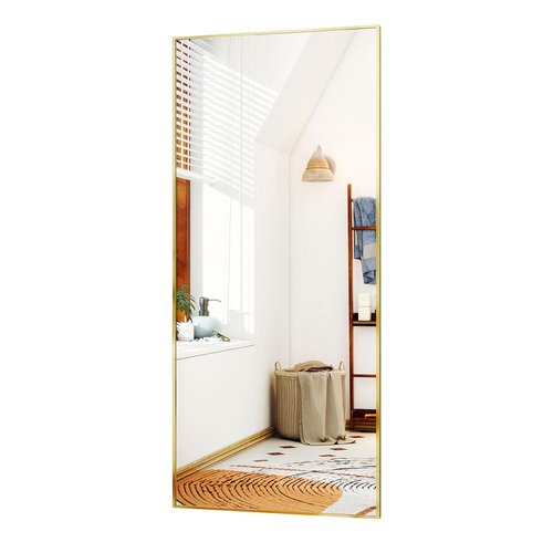 Easly Full-Length Mirror, 24"x68" Floor Mirror with Stand, Wall-Mounted Mirror for Bathroom, Dressing Room - Hanging or Leaning - Full Body Mirrors for Bedroom, Gold