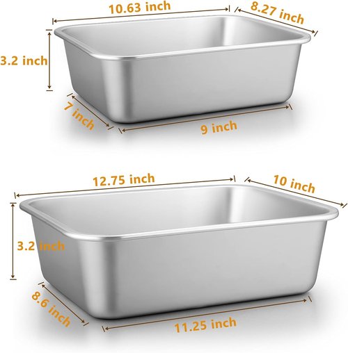 E-far Stainless Steel Deep Lasagna Pan Set - Non-Toxic, Heavy Duty Roasting Dishes | 12.75 x 10 & 10.6 x 8.3 Inches