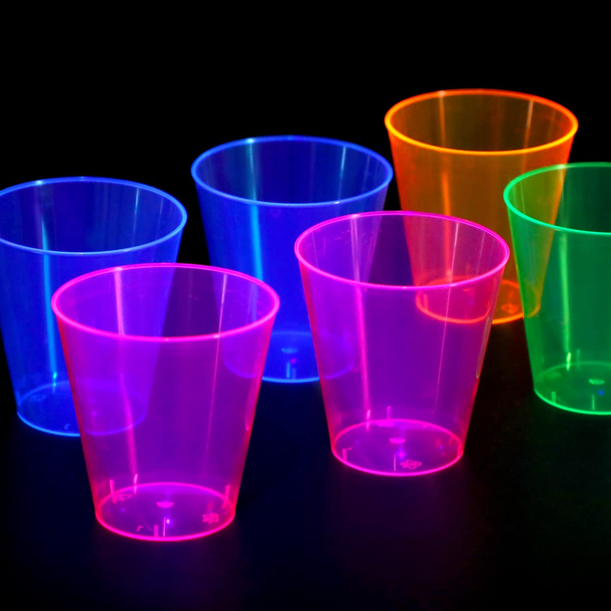 QIANQUEYUE 250 Pack 2oz Disposable Hard Plastic Cups Shot Glasses, Jello Cups, Iridescent Neon Birthday Christmas Party Supplies