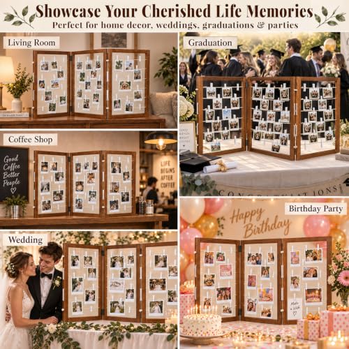 36x24 Inch 2-Panel Wood Photo Hanging Boards with Clips - Rustic Farmhouse Decor