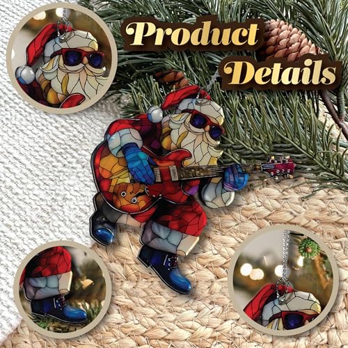 Funny Santa Christmas Ornament 2026 - Rockin' Santa Guitar Naughty Ugly