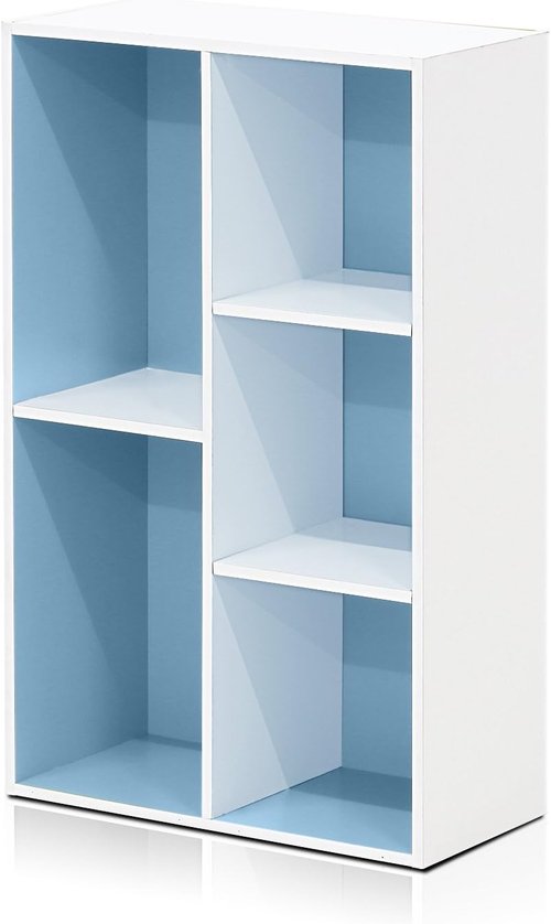 Furinno LUDER 5-Cube Bookshelf - Reversible Design, Easy Assembly | White & Light Blue, 9.4 x 19.5 x 31.5