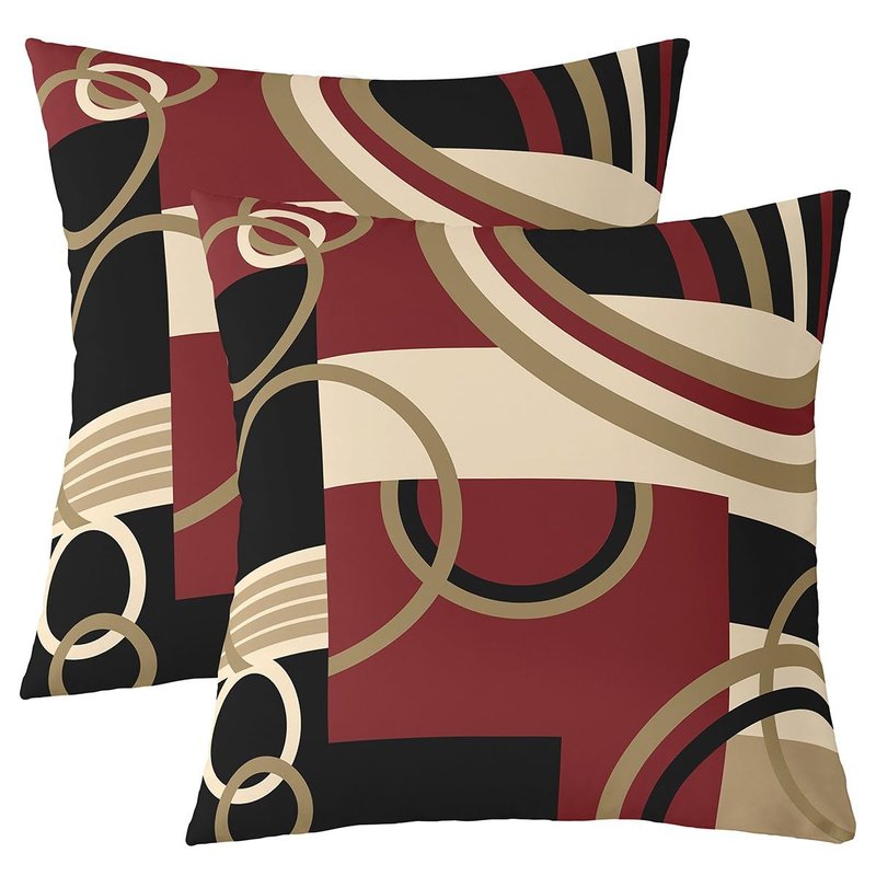 Feelyou Geometric Throw Pillow Covers 20"x20" Set of 2 Geometric Brown Black Red Pillow Cases Cushion Covers for Living Room Bedroom Stripe Line Decor Throw Pillowcases for Sofa Couch Chair