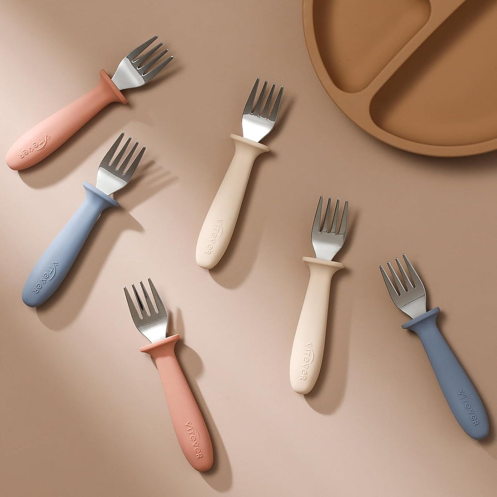 Skiennix Toddler Forks Set - 6-Piece Kids Utensils with Silicone Handles | BPA-Free, Dishwasher Safe