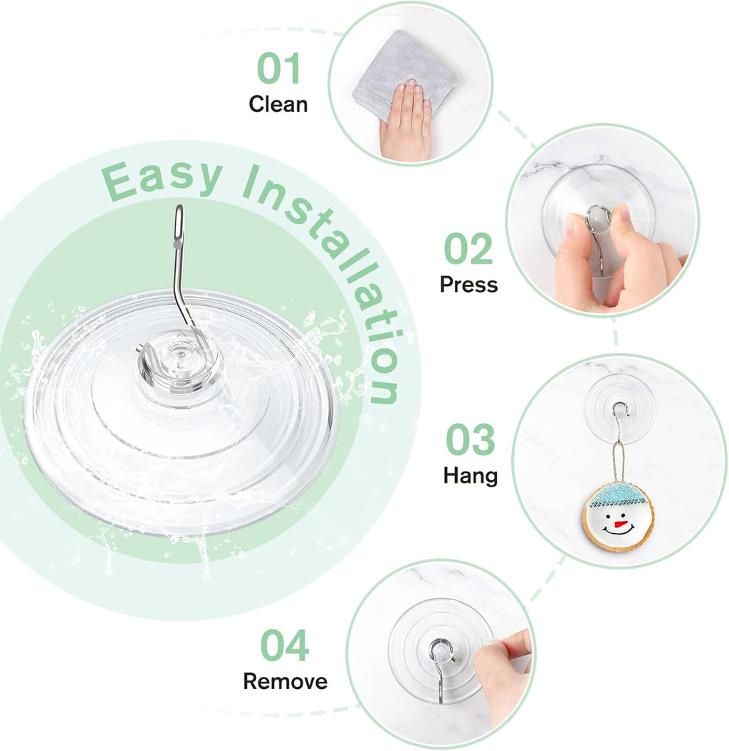 VIS'V Suction Cup Hooks - 2.5 Inch Large Clear Suction Cups with Metal Hooks | Removable & Reusable, 10 Pcs