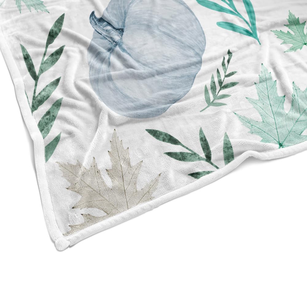 DYNH Fall Throw Blanket,Pumpkin Throw Blankets,Thamksgiving Fall Autumn Blue Orange White Teal Pumpkins and Leaves Cozy Soft Fleece Fuzzy Throw Blankets for Bed Couch Sofa Chairs