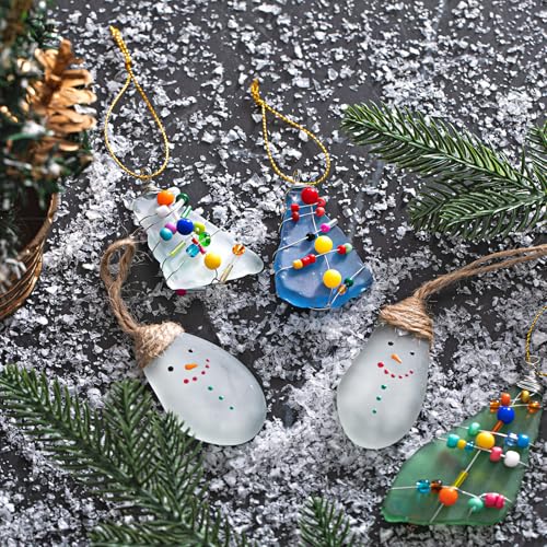 Syhood 6 Pcs Sea Glass Christmas Tree Ornaments Snowman Crystal Ocean Beach Crafts Ornament Sets for Christmas Tree Home Decoration