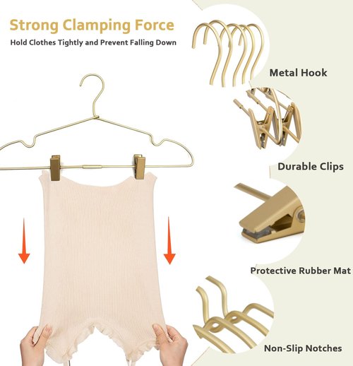 Koobay 16.5" Adult Gold Metal Clips Pants Coat Clothes Hangers,30 Pack Coat Suit Closet Storage Display,Space Saving Standard Size Adult Clothing for Home Garment Clothes Shop