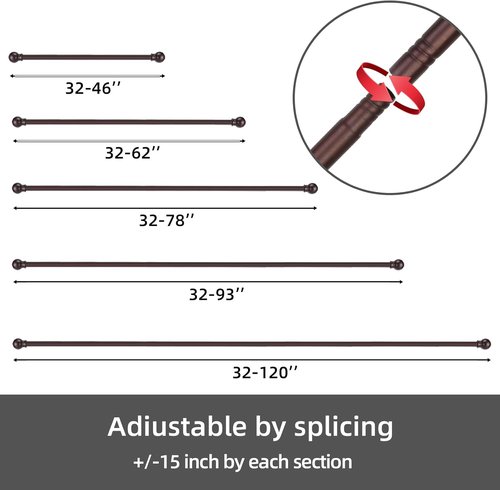 GXOACKJ Decorative Curtain Rods - Heavy Duty Metal, 66-120 Inch, Brown with Brackets