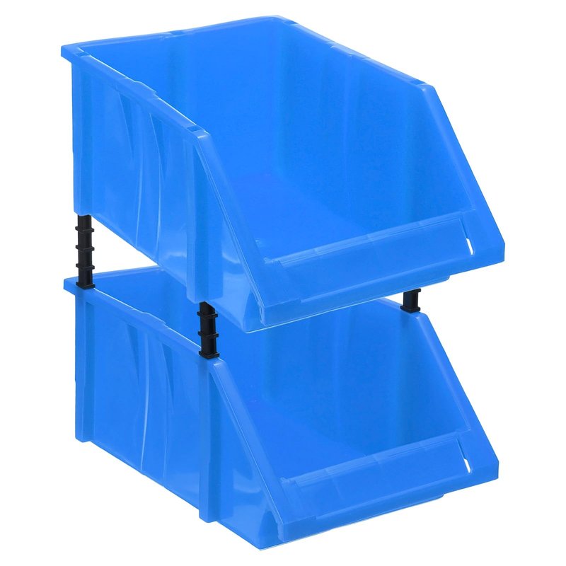 HARFINGTON 2pcs Plastic Shelf Bins 11" x 7.1" x 5.3" Wall Mounted Storage Bins Stackable Storage Box Organizer for Garage Closet Drawer Organization, Blue