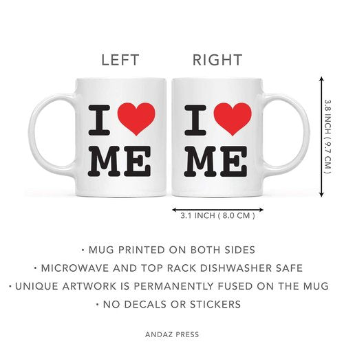 Andaz Press 11oz Heart Graphic 'I Love Me' Couples Coffee Mug Gift, 1-Pack, Gift Box