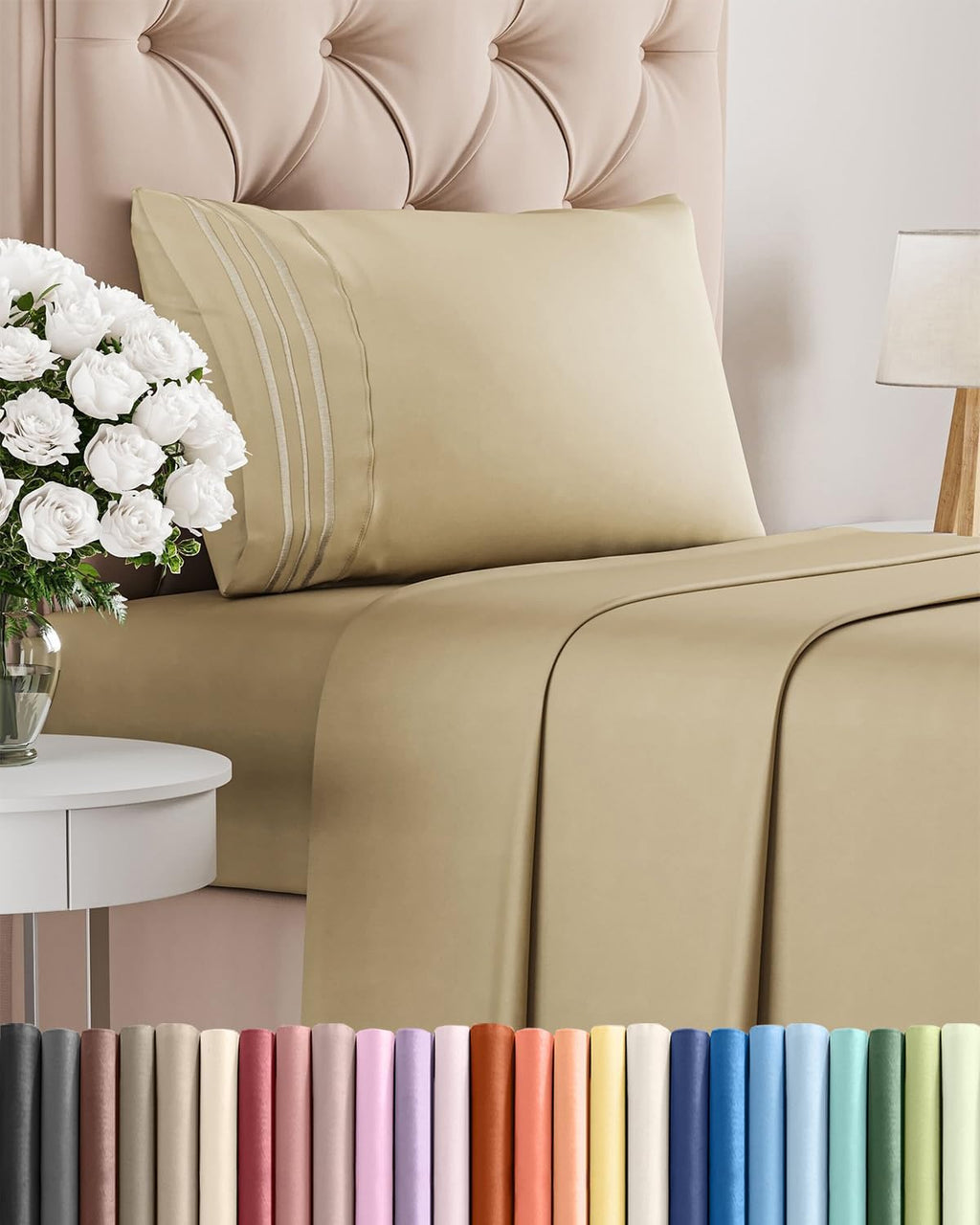 Regine Switzerland Twin Size 3-Piece Sheet Set - Comfy, Breathable & Cooling Luxury Bedding - Ultra-Soft, Deep Pockets - Oeko-Tex Certified - Beige