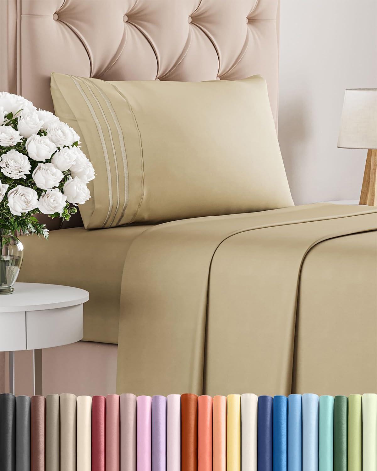 Regine Switzerland Twin Size 3-Piece Sheet Set - Comfy, Breathable & Cooling Luxury Bedding - Ultra-Soft, Deep Pockets - Oeko-Tex Certified - Beige