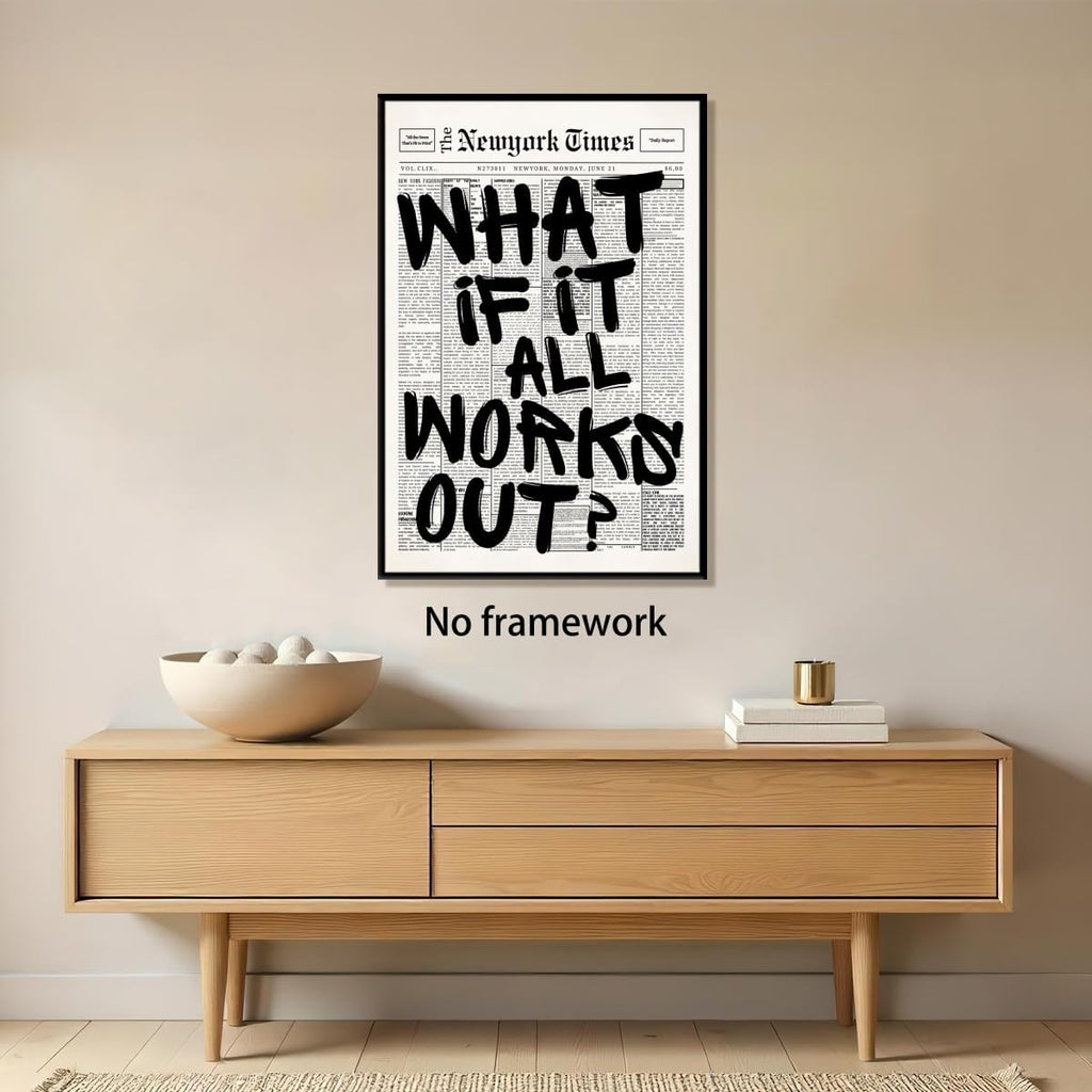 Trendy What If It All Works Out Poster - Black & White Inspirational Wall Art | Motivational Quote Print 16x24
