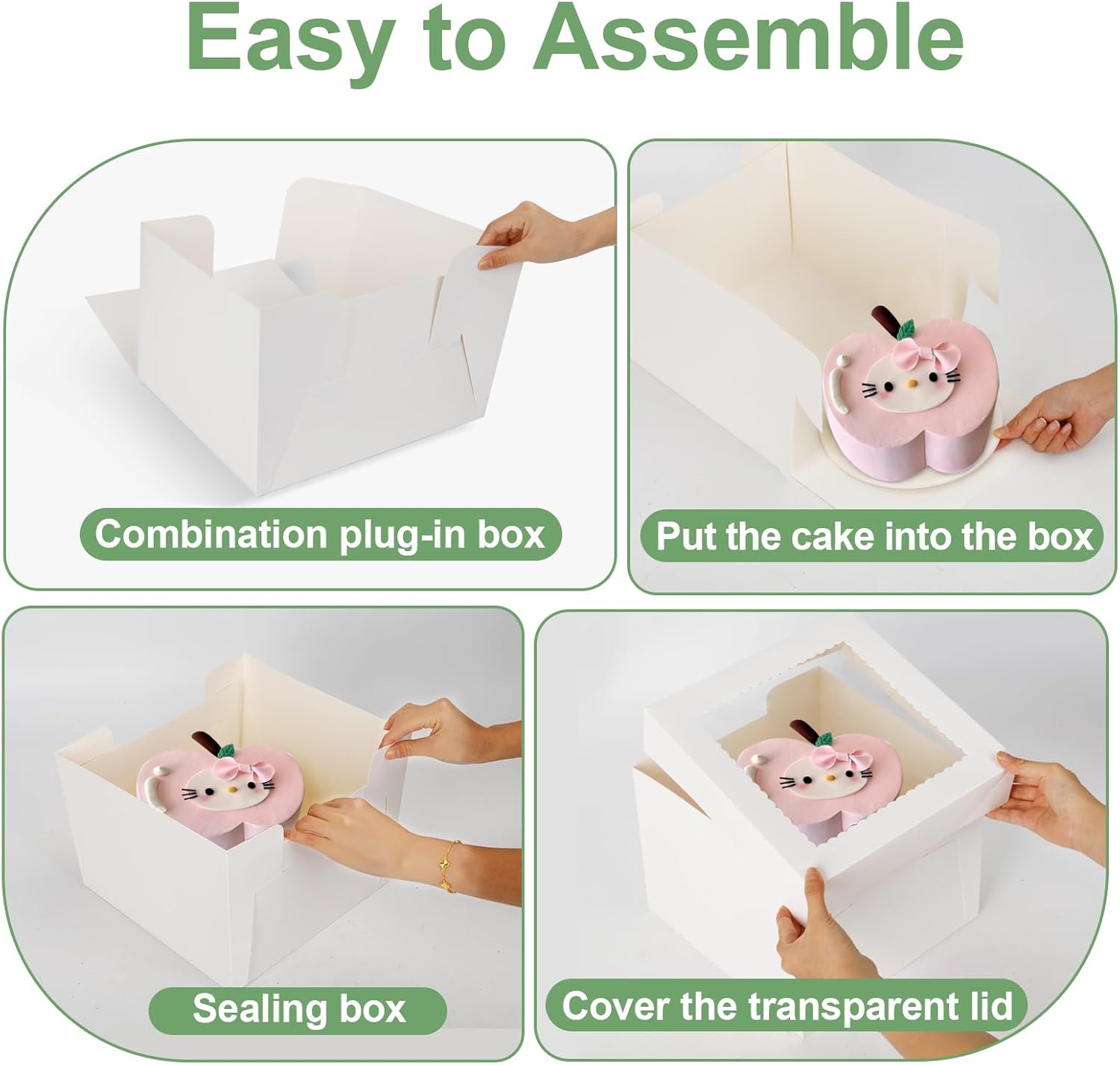 Regine Switzerland 2 Pack Cake Boxes - 12x12x8 Inches with Large Window | Disposable Bakery Containers for Cakes, Cookies, Pies