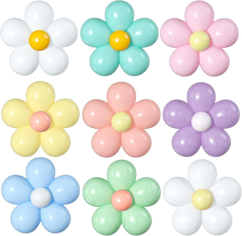 Skiennix Daisy Flower Balloons DIY Kit - Boho Macaron Pastel Party Decorations | 16 Set for Baby Showers & Birthdays
