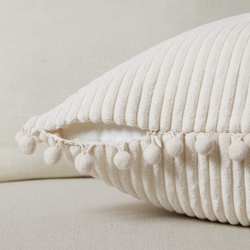 Fancy Homi Boho Decorative Throw Pillow Covers - Soft Corduroy Accent Cushion Set (Pack of 2, 18x18 Inch, Cream)