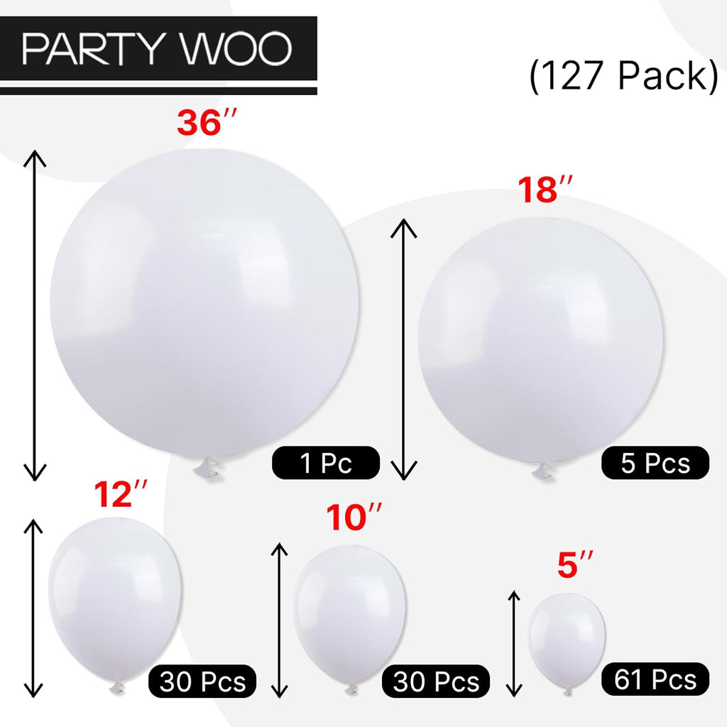 PartyWoo White Balloons - 127-Piece Matte Latex Balloon Arch Kit for Weddings & Events | Various Sizes