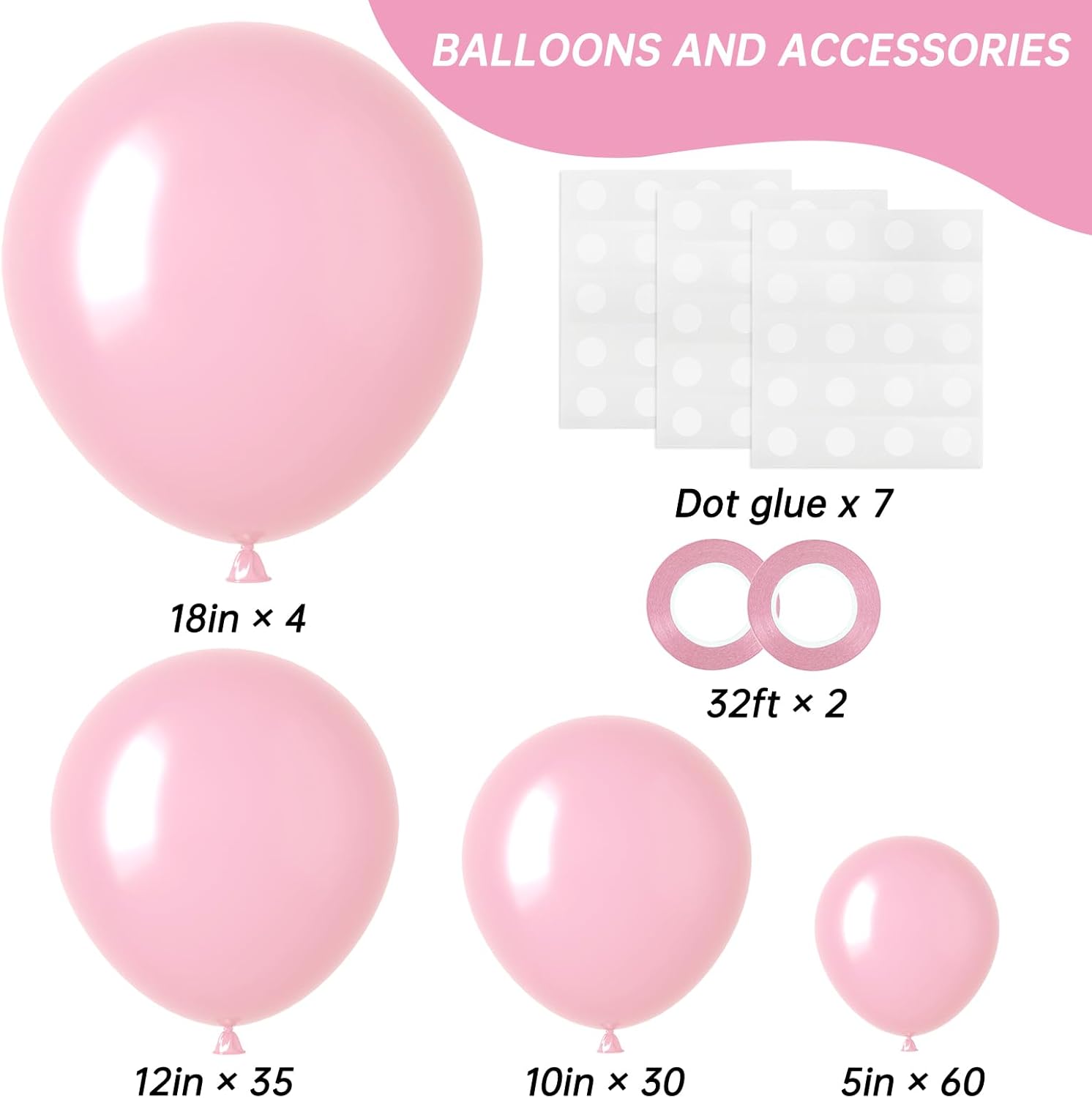 RUBFAC Pastel Pink Balloons - 129pcs in Various Sizes for Garland & Arch | Perfect for Parties & Celebrations