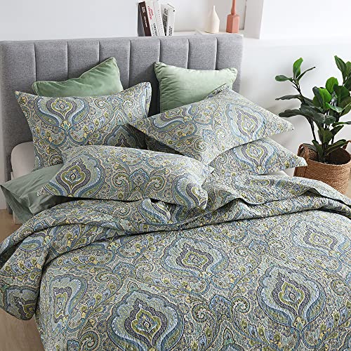 Queen Size Reversible Cotton Quilt Set - Autumn Dream Damask Design