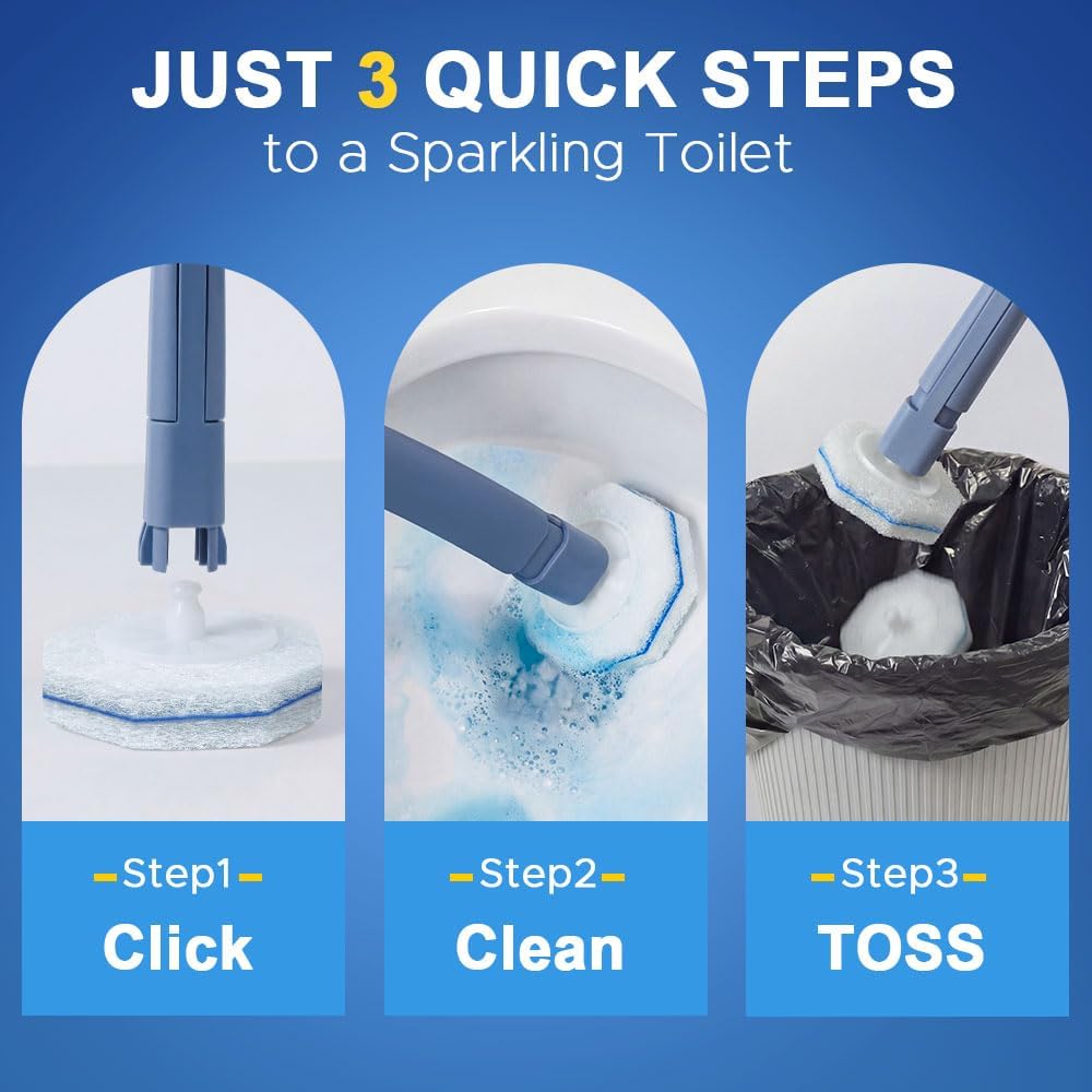 Roundsquare Disposable Toilet Bowl Cleaner - 40 Disinfecting Refill Heads & Storage Caddy Kit