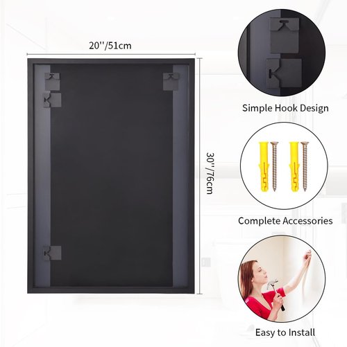 Koonmi Black Rectangle Wall Mirror - 20x30 Inch Aluminum Frame Vanity Mirror for Bathroom & Entryway