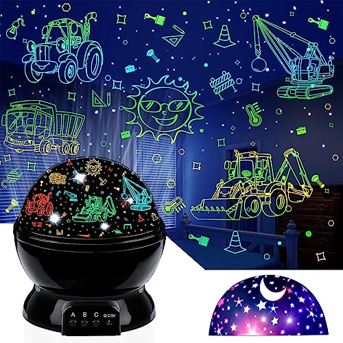 Kids Vehicle & Star Night Light Projector, 360 Rotating LED Bedroom Lamp