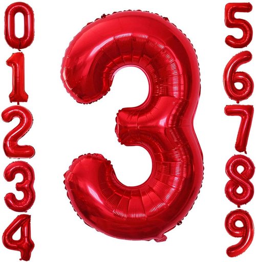 GOER Red Foil Number 1 Balloons - Huge 3rd Birthday Party Decorations | 42", 32", 16" Sizes (3 pcs)