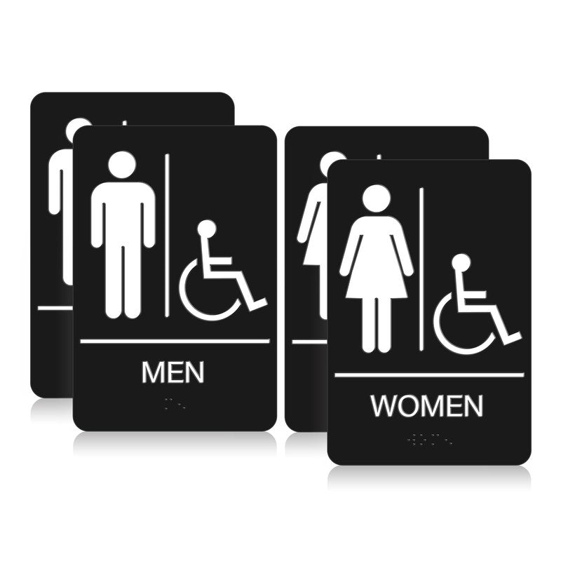 ADA Braille Handicap Bathroom Signs for Business with Double Sided 3M Tape (Pack of 2) - ABS Plastic Men and Women Bathroom Signs 9”x 6” for Offices, Businesses, and Restaurants