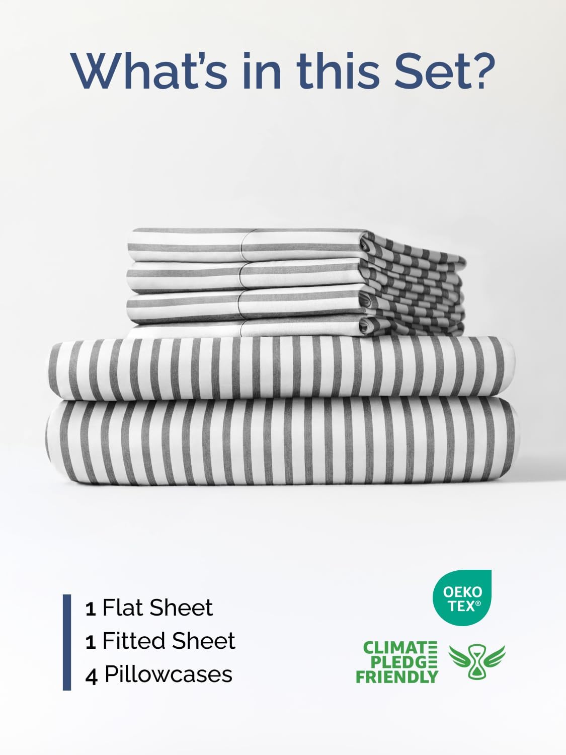 Skiennix Extra Deep Cal King Sheet Set - 6 Piece Cooling & Breathable Luxury Bedding - Soft, Wrinkle-Free Grey Stripes