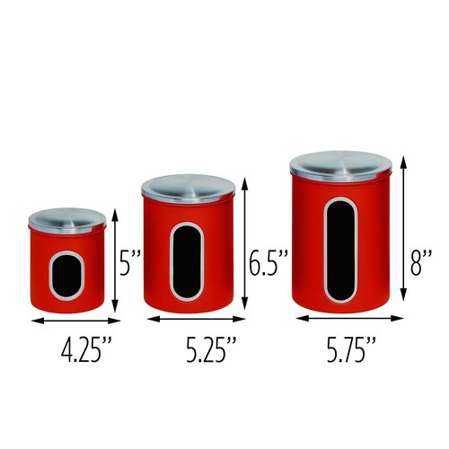 Honey Can Do Three-Piece Set of Nesting Stainless Steel Kitchen Canisters, Red KCH-03011 Red