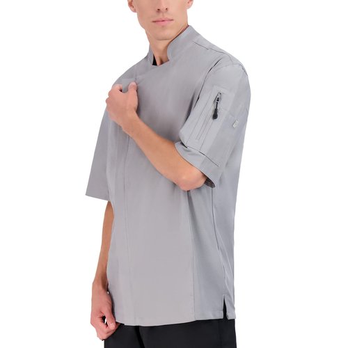 Happy Chef Men's Nova Short Sleeve Executive Chef Coat, Cool Gray, XX-Large