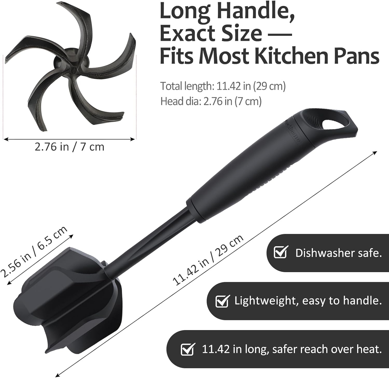 Ourokhome Meat Chopper - Heat Resistant Nylon Potato Masher with 5 Curved Blades | Nonstick Kitchen Tool, Black