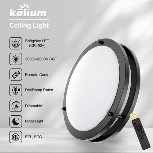 Kalium LED Ceiling Light with Remote 2 Pack 10 Inch Flush Mount Ceiling Light Fixture,18W 3000K-6000K Adjustable Color Temperature,Dimmable Lighting Fixtures for Kitchen Bedroom Hardwired Installation