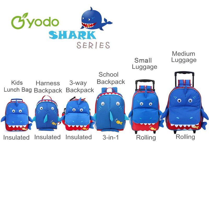 yodo Zoo 3-Way Kids Suitcase Luggage or Toddler Rolling Backpack with wheels, Medium Shark