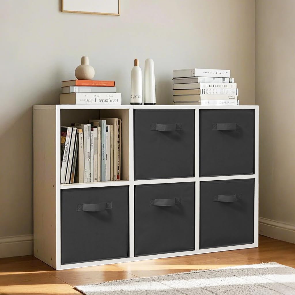 STORAGEIDEAS 11x11 Inch Storage Bins Cubes, Fabric Foldable Storage Box, Collapsible Closet Organizer for Clothes, Blankets, Office, Bedroom, Living Room, Shelf Cabinet, Bookcase, Black, 12 Pack