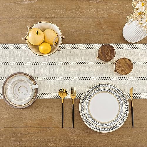 ZeeMart Ivory Macrame Style Boho Table Runner 12x36 Inch - Rustic Home Decor