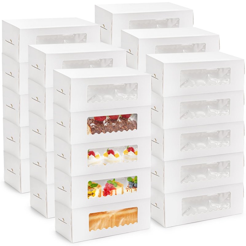 Nagpew 30 Pack Roll Cake Boxes, 10.8'' x 4.4'' x 4'' Pumpkin Roll Container with Window Paperboard, White Loaf Bakery Holder for Wedding, Thanksgiving, Pastries