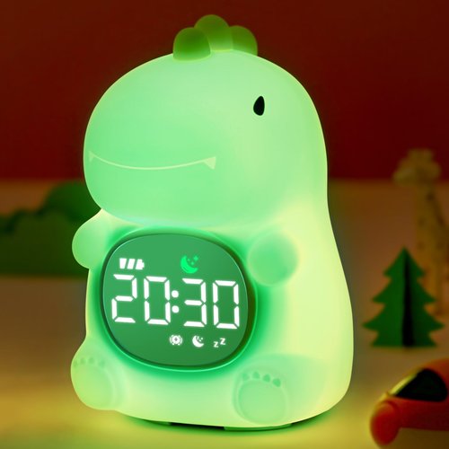 Dinosaur alarm clock Night Light, Toddler Sleep Training Clock with Sun & Moon,ok to wake clock for kids & Sleep Trainer. Dinosaur Night Light with White Noise Sleep,Gift Ideas for Kids Child